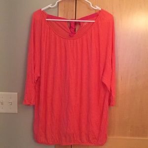 Ann Taylor LOFT peach shirt with magenta tie back